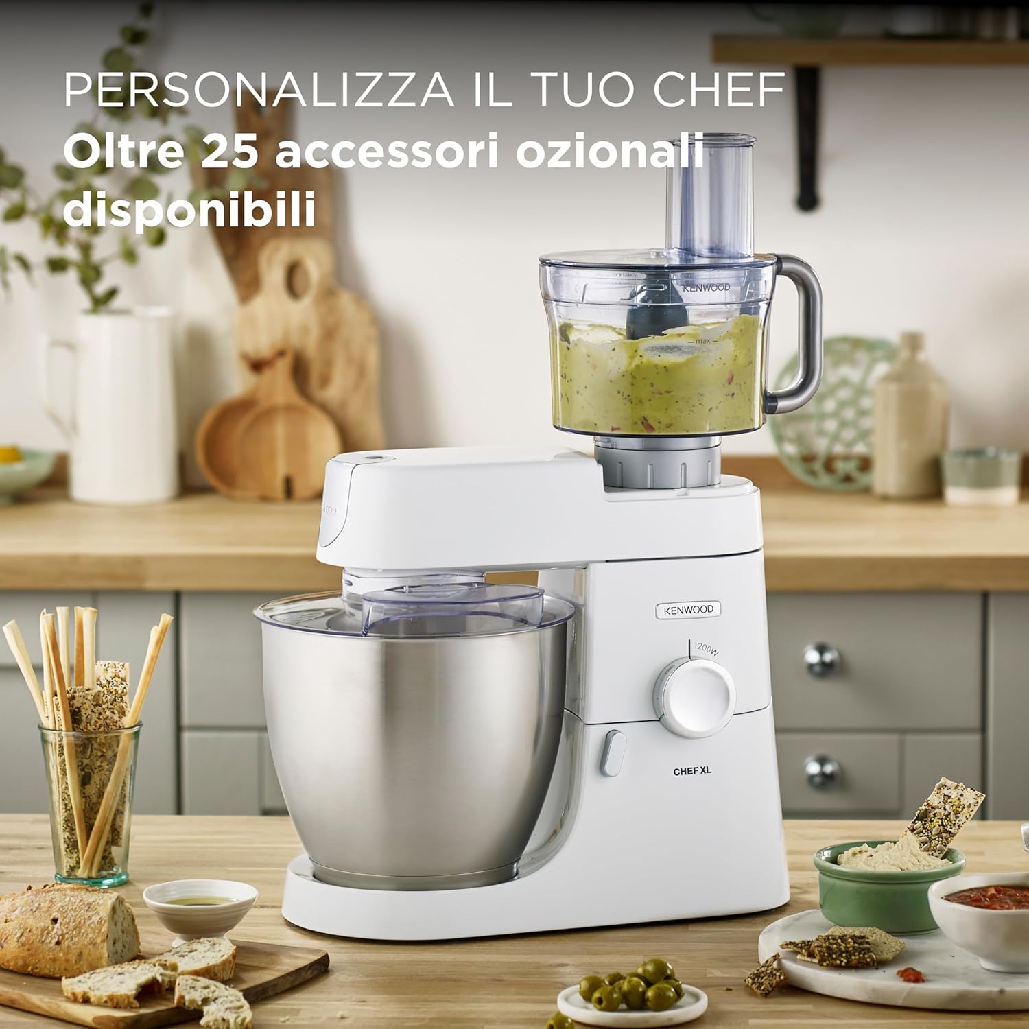 Kenwood KVC3100S Impastatrice Planetaria Chef, Robot da Cucina Mixer, 1000 W, 4.6 Litri, Acciaio, Metallo, Argento