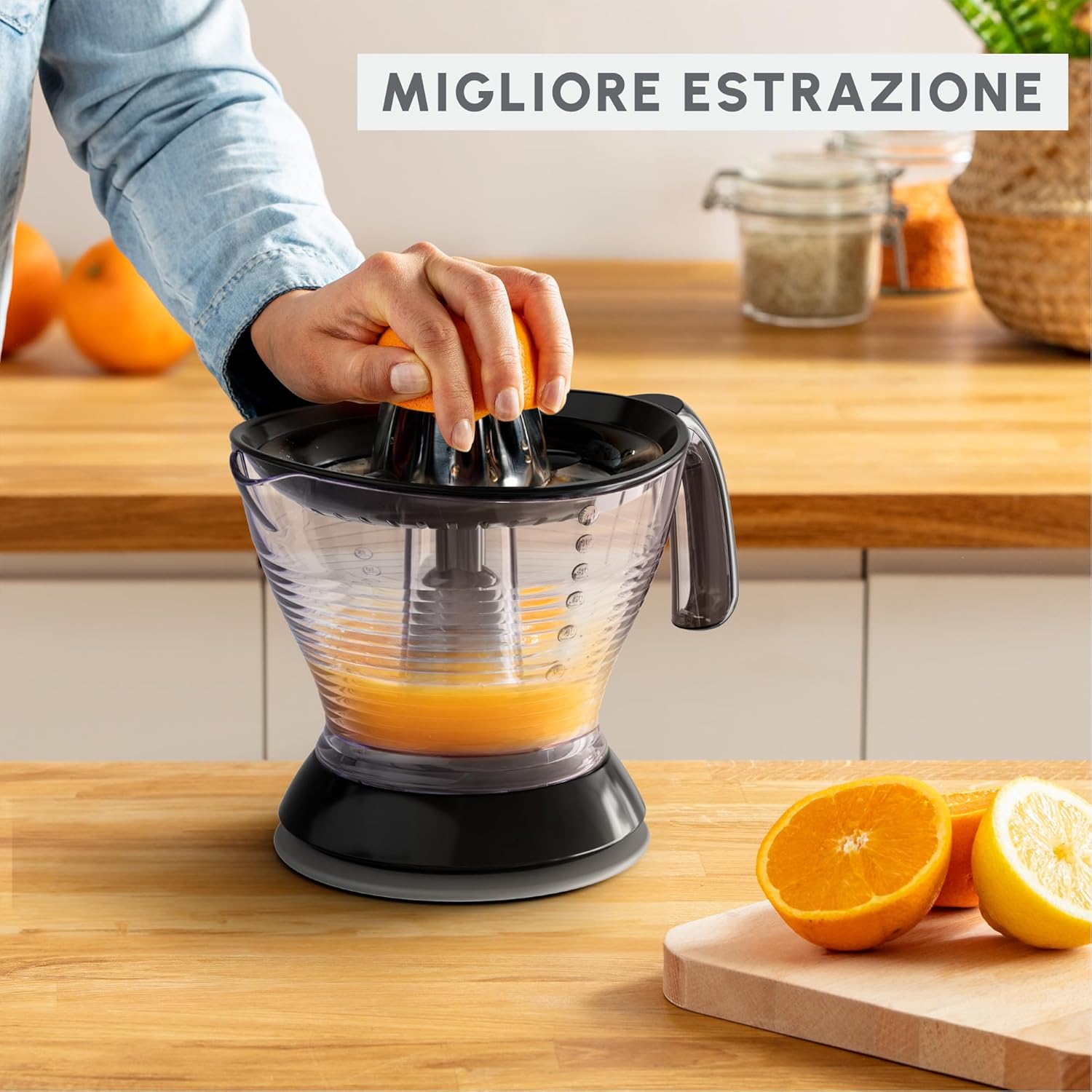 Moulinex Vitapress Spremiagrumi, Ampia Capacità da 1 L, Due Filtri, Estrazione Ottimale del Succo, Facile da Usare, Copertura Protettiva, Cavo Lungo, PC3028