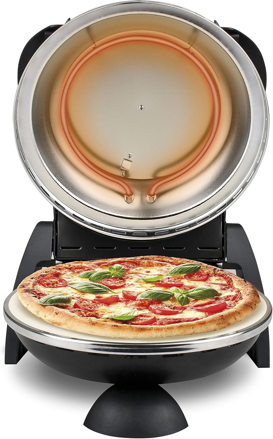 G3 Ferrari G1000610 Pizza Express Delizia, Forno Pizza, 1200 W, Termostato regolabile 400°C, Pizza fragrante in 5 minuti, Doppia resistenza riscaldante, Ricettario e Palette inclusi Nero