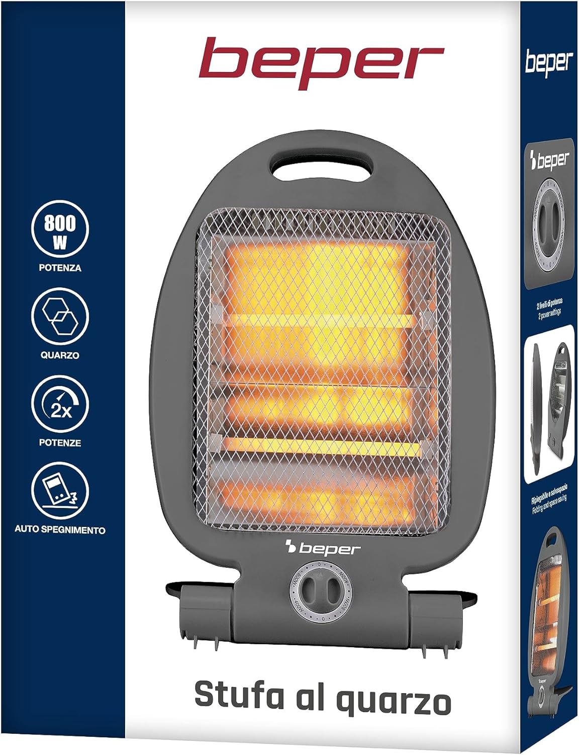 BEPER P203PAN001 Stufa al quarzo, Basso Consumo Energetico, 800W 2 Livelli di Potenza, Pannello radiante al quarzo, Grigio