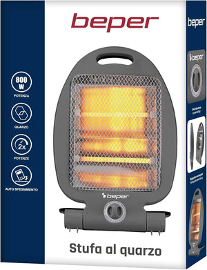 BEPER P203PAN001 Stufa al quarzo, Basso Consumo Energetico, 800W 2 Livelli di Potenza, Pannello radiante al quarzo, Grigio