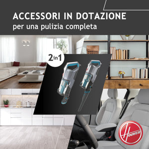 Hoover HF500 HF522STP 011 Aspirapolvere Senza Filo, Senza Sacco, 0,45 L, Autonomia 45 Min, Spazzola Antigroviglio, Mini Turbo Spazzola Animali, Blu