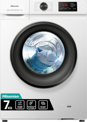 Hisense WFVB7012EM - Lavatrice a Carica Frontale 7 Kg, 1200 rpm, 15 Programmi, Vapore, Display LED, Programma Rrapido, Partenza Ritardata, Child Lock