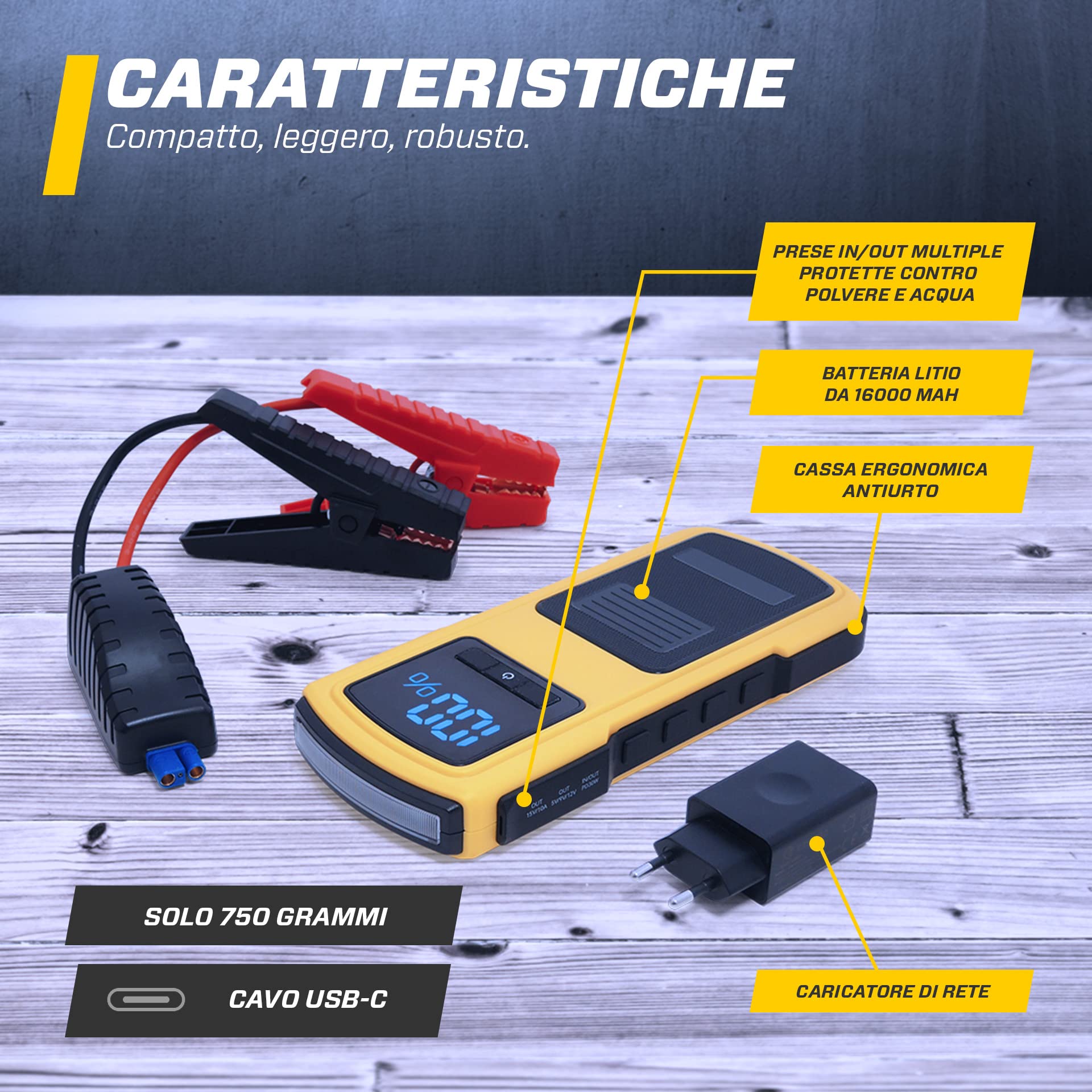 MAXTOOLS JSL400 Avviamento d’Emergenza Professionale per Automobile 2400 A per Veicoli Diesel e a Benzina di Grandi Dimensioni, Potente e Sicuro a 12 V, Batteria al Litio Esterna con USB
