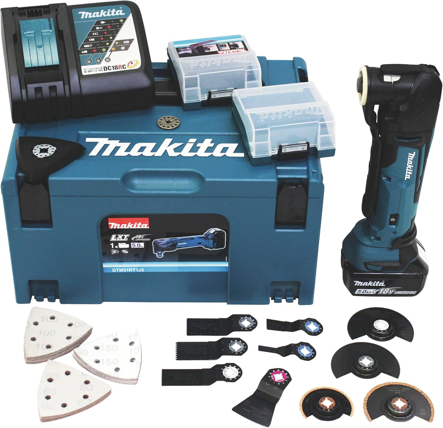 Makita - Utensile multifunzione a batteria DTM51RM1J3, 18 V/4 Ah, in MAKPAC, DTM51RT1J3 340 wattsW, 18 voltsV