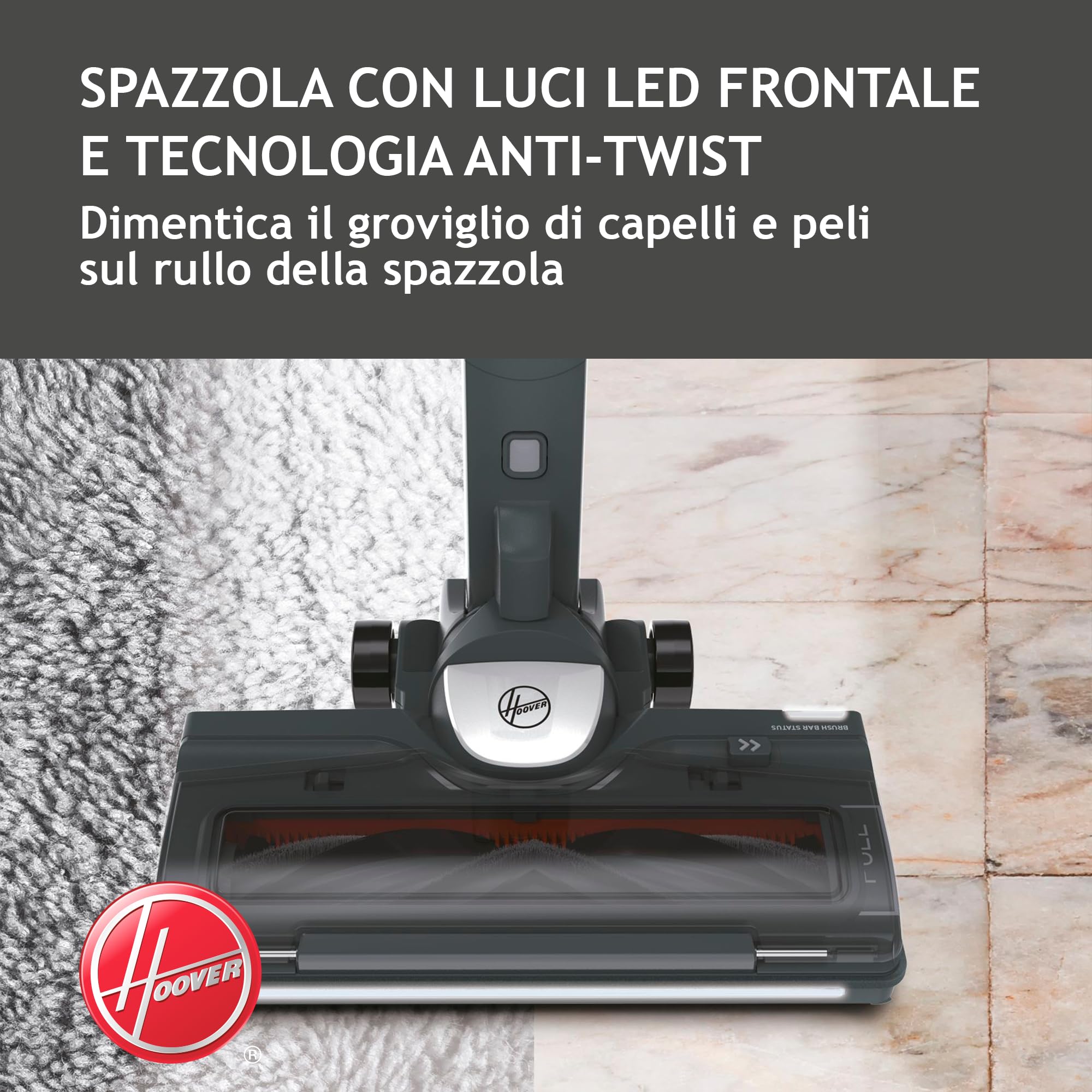 Hoover HF500 HF522STP 011 Aspirapolvere Senza Filo, Senza Sacco, 0,45 L, Autonomia 45 Min, Spazzola Antigroviglio, Mini Turbo Spazzola Animali, Blu