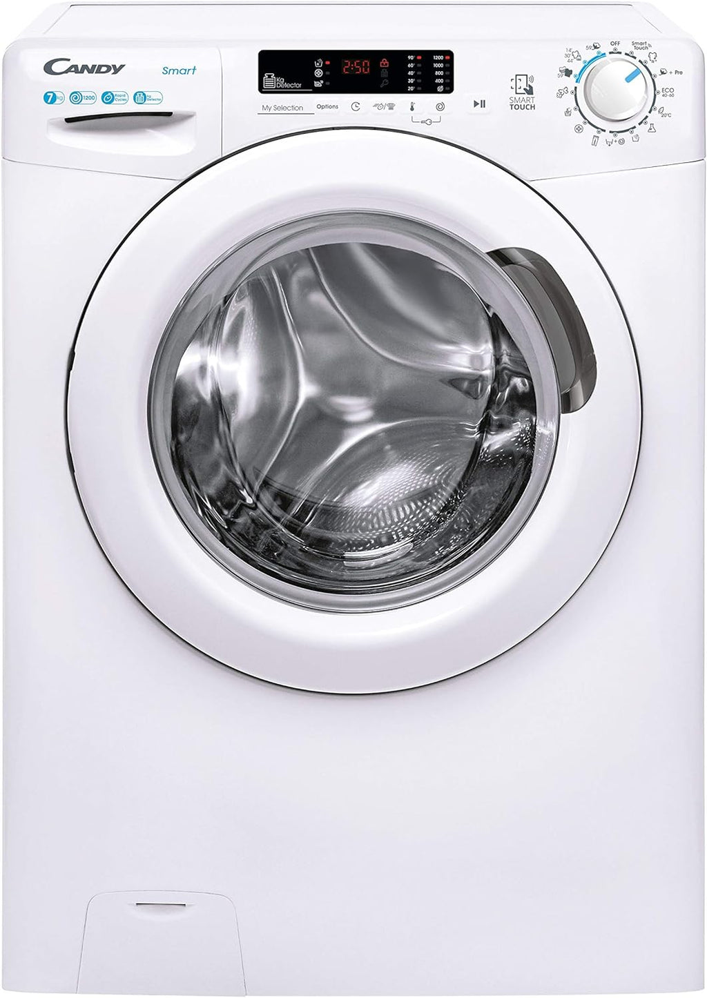 Candy Smart CS4 1272DE/1-S Lavatrice, 7 Kg, 1200 Giri, Connettività NFC, Cicli Rapidi, Rilevatore Kg, Partenza Ritardata, Classe D, 60x45x85 cm, Bianco
