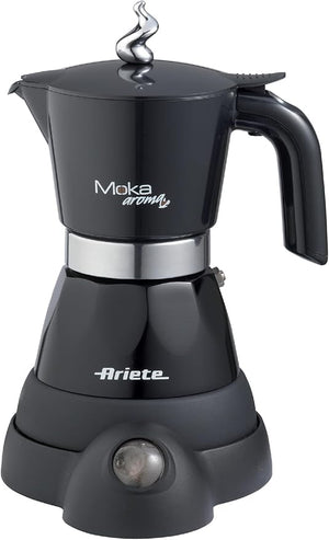 Ariete 1358 Moka Aroma - Moka elettrica 2/4 tazze - Autospegnimento - Mantenimento temperatura per 30' - 400 Watt - Nero