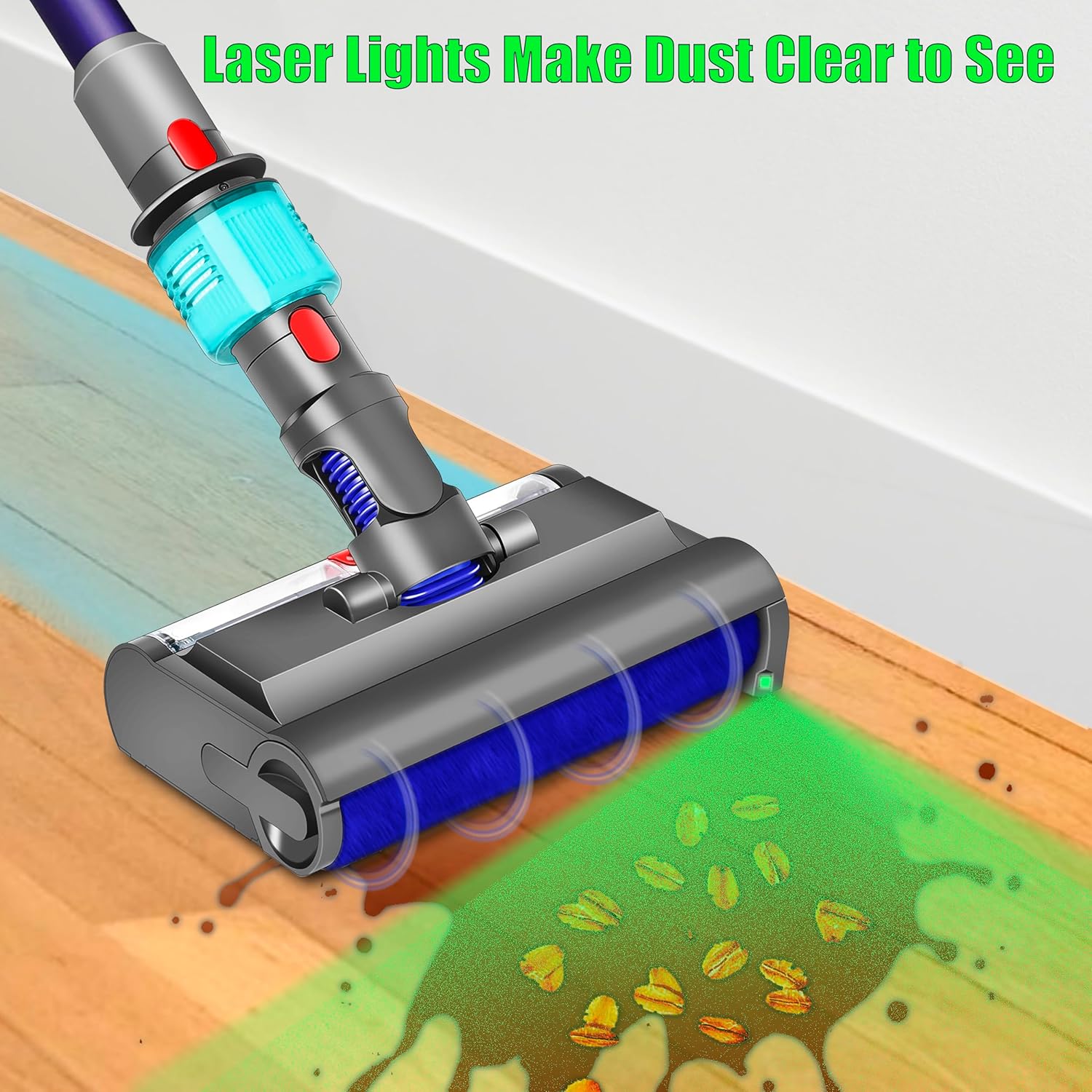 Italdos Spazzola Lavapavimento compatibile per Dyson V8 V10 V11 V15 Pulizia a Umido e Secco, con Luce Verde Pulisce e Asciuga i Pavimenti Duri, Serbatoi Acqua Sporco e Pulito Separati