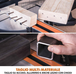 Evolution Power Tools R255SMS+ Troncatrice Radiale Scorrevole Multi-Materiale 255 mm con Pacchetto Plus, 230 V
