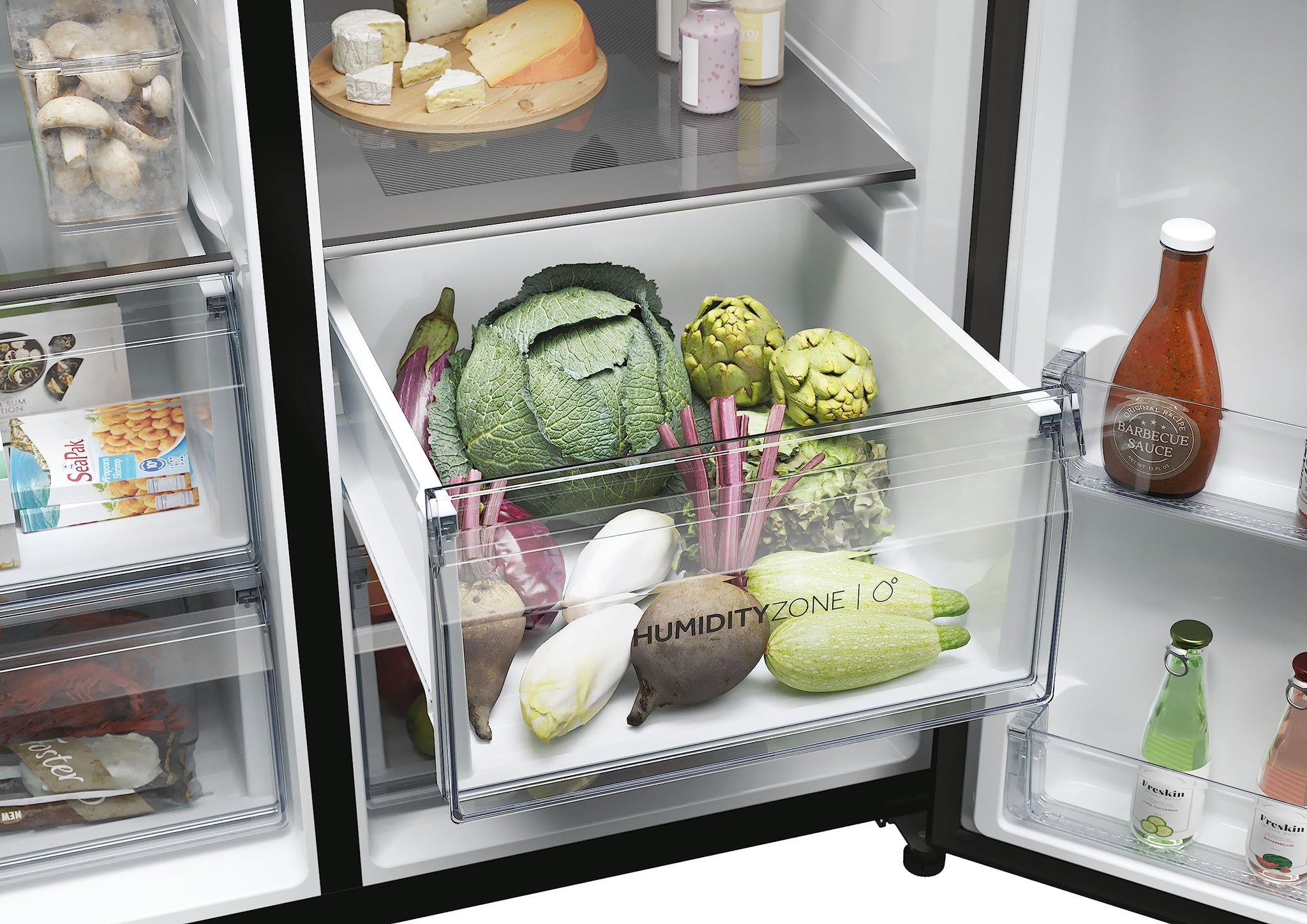 Haier Side by Side 90 SERIE 5 Frigorifero Frigorifero/Total No Frost/Smart HON-App/Humidity Zone/XXL Contenuto utile/Silenzioso solo 36 dB (A) / Distributore di acqua e cubetti di ghiaccio / Acciaio inossidabile nero