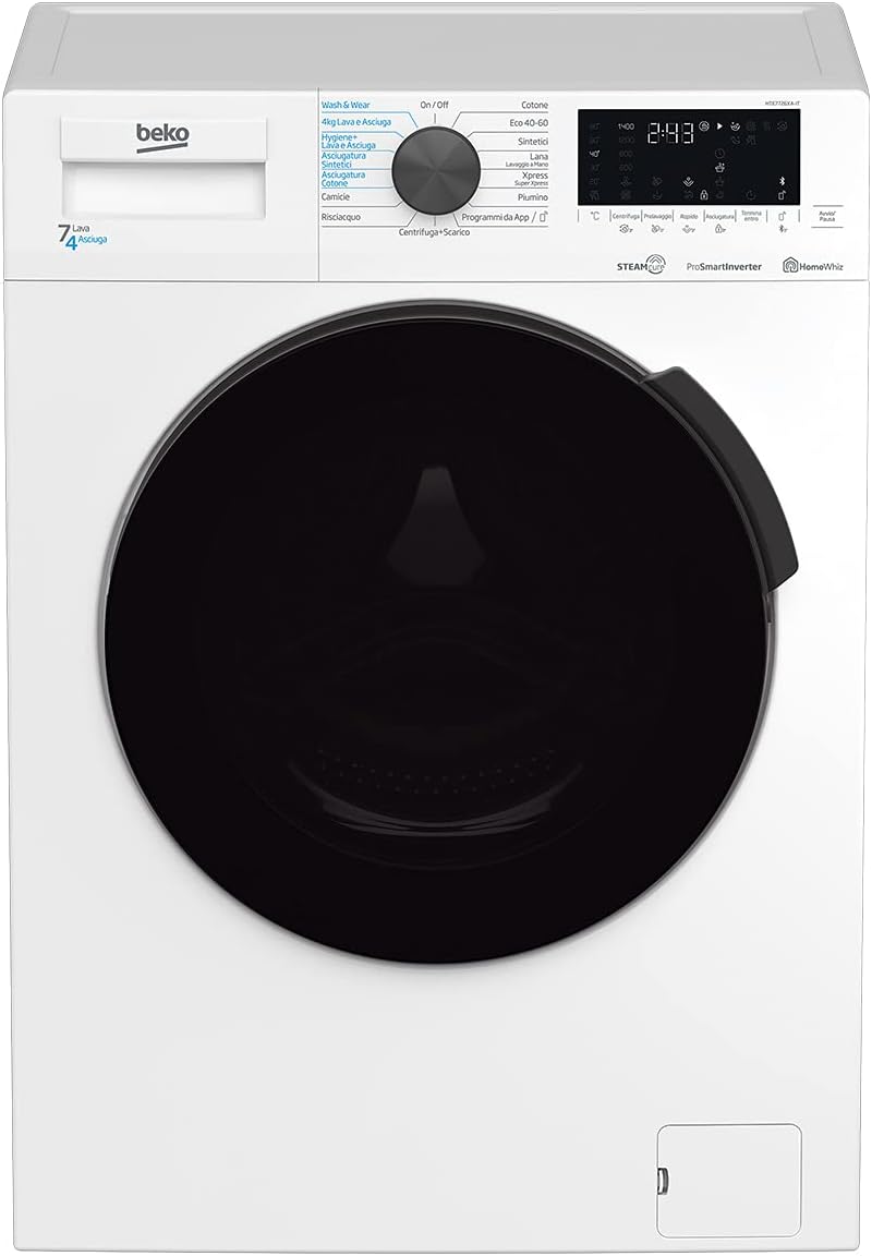 Beko bte7726Xa-It Lavasciuga Slim A Vapore Steamcure, 7/4 Kg, 1400 Giri/Min, 15 Programmi, ‎50 x 60 x 84 cm, 64 Kg [Classe di efficienza energetica D]