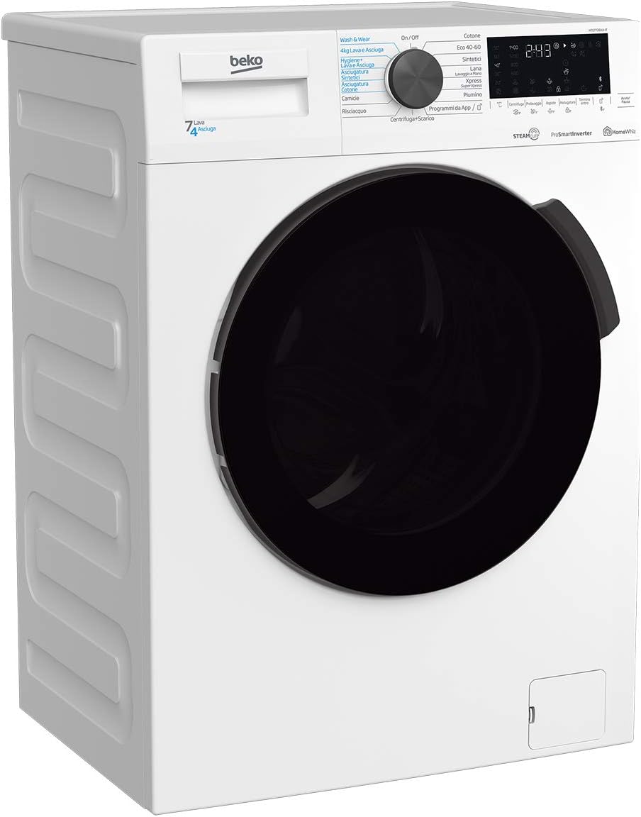 Beko bte7726Xa-It Lavasciuga Slim A Vapore Steamcure, 7/4 Kg, 1400 Giri/Min, 15 Programmi, ‎50 x 60 x 84 cm, 64 Kg [Classe di efficienza energetica D]