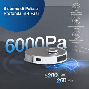 ECOVACS DEEBOT T20 OMNI Robot Aspirapolvere Lavapavimenti 6000Pa con Stazione Svuota Polvere e Pulizia Sollevamento